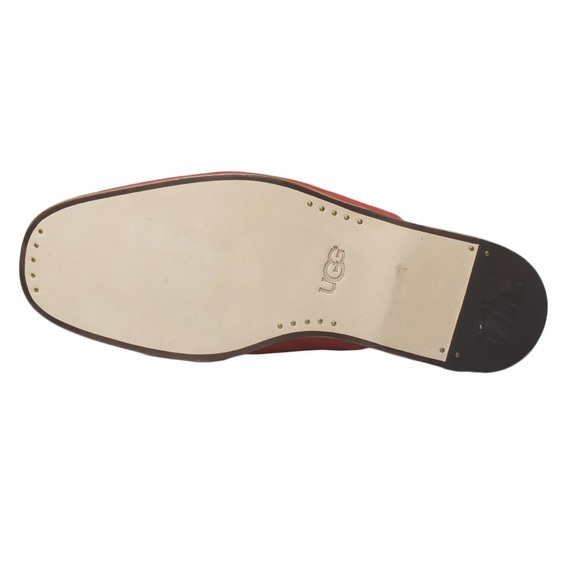 MEN’S UGG CHATEAU SLIP ON SAMBA RED LEATHER SHEARLING SLIPPERS - Picture 4 of 5